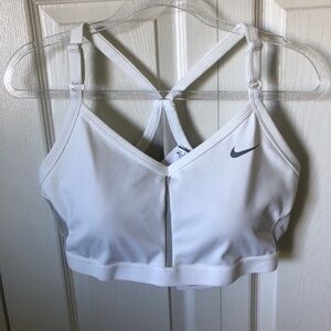 Nike Women's White Sports Bra with Black Swoosh